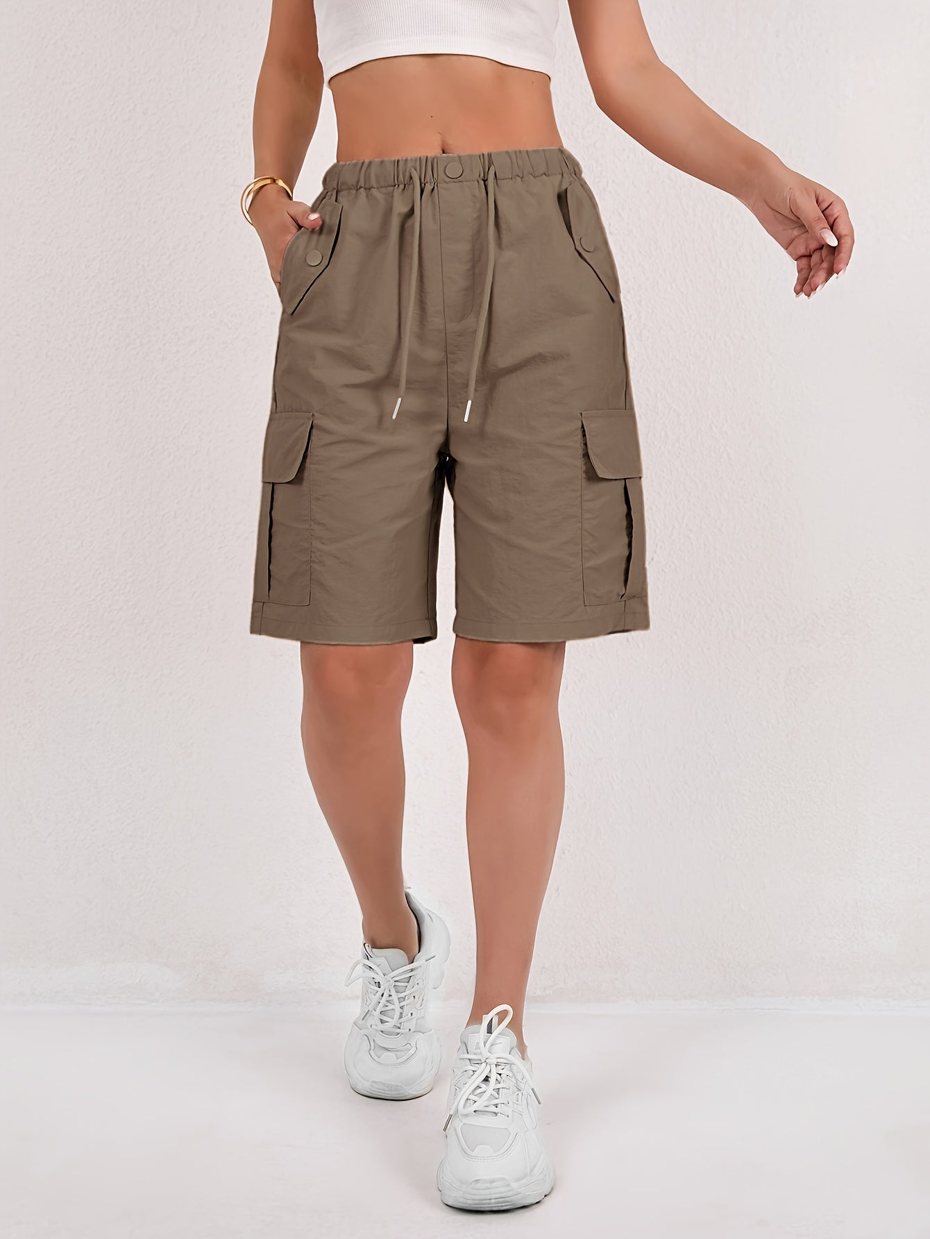 Short cargo Via rose poudré taille élastique femme