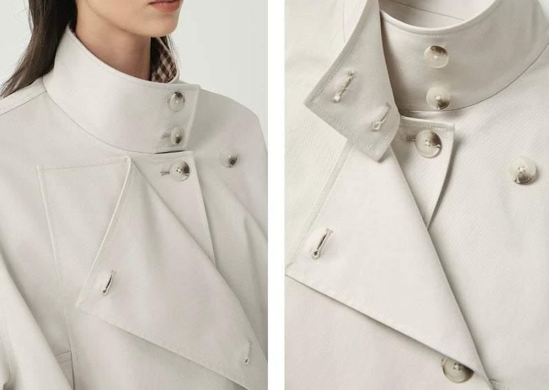 Women's Double-Breasted Stand-Collar Jacket – Elegant Fitted Style for Petite Sizes