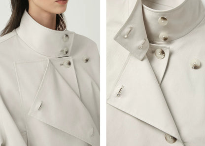 Women's Double-Breasted Stand-Collar Jacket – Elegant Fitted Style for Petite Sizes