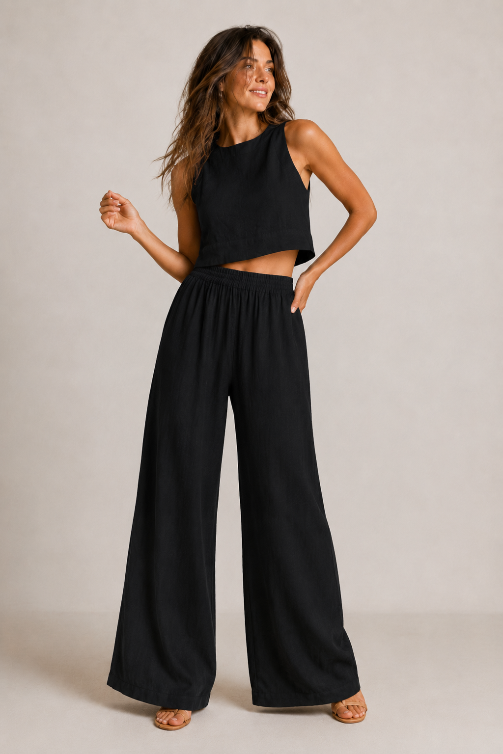 Women's summer cotton two-piece set - Light and natural