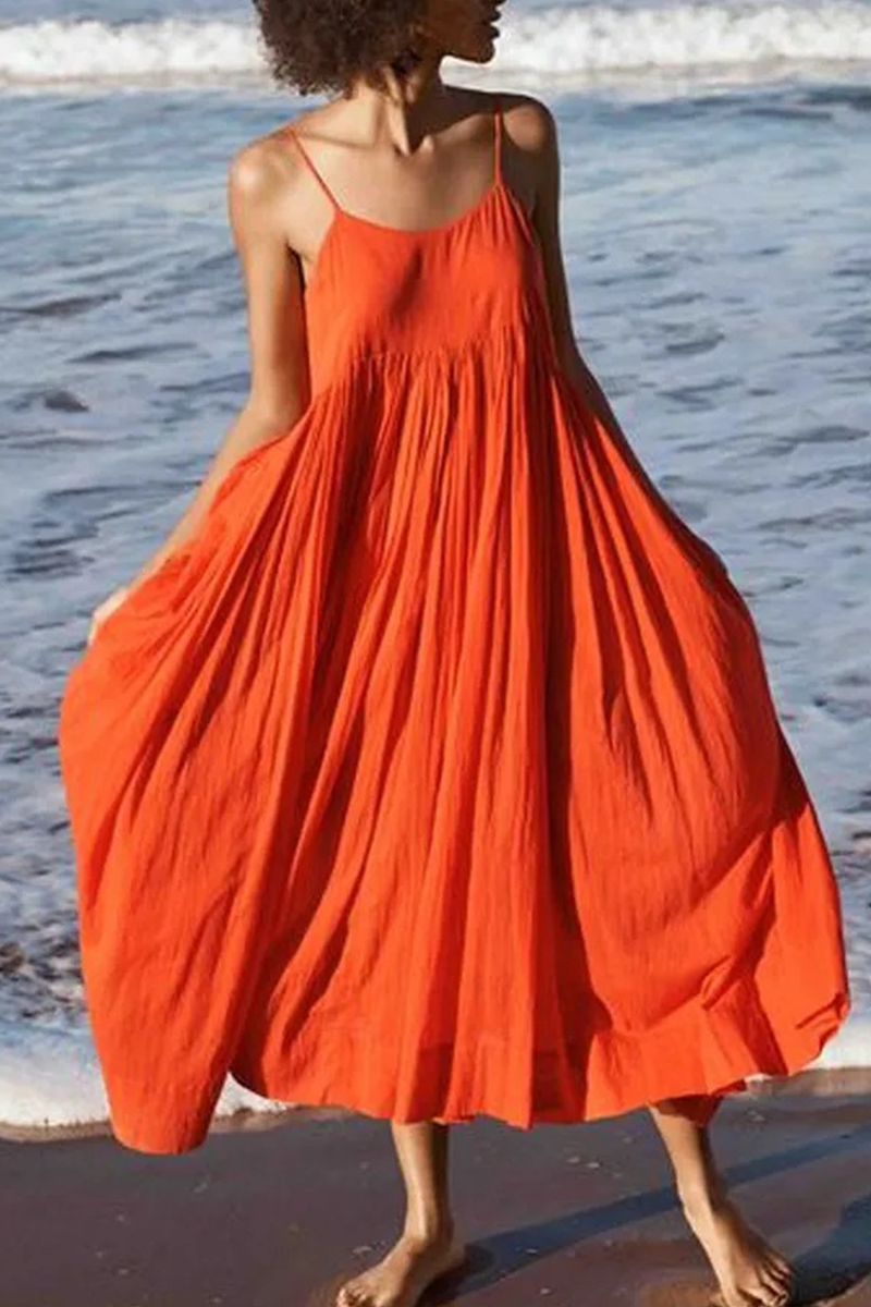 Femme Bretelles Fines Tenue de plage Été Midi Robe – Légère, Décontractée