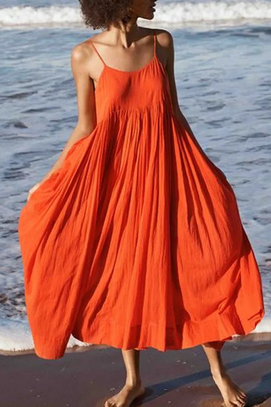 Femme Bretelles Fines Tenue de plage Été Midi Robe – Légère, Décontractée