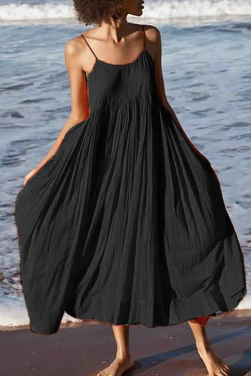 Femme Bretelles Fines Tenue de plage Été Midi Robe – Légère, Décontractée