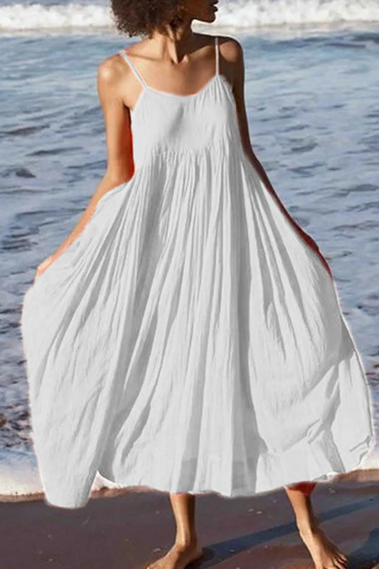 Femme Bretelles Fines Tenue de plage Été Midi Robe – Légère, Décontractée