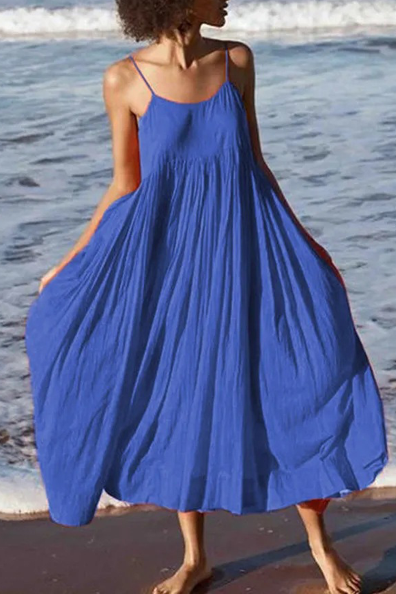 Femme Bretelles Fines Tenue de plage Été Midi Robe – Légère, Décontractée