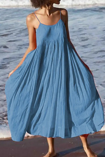 Femme Bretelles Fines Tenue de plage Été Midi Robe – Légère, Décontractée