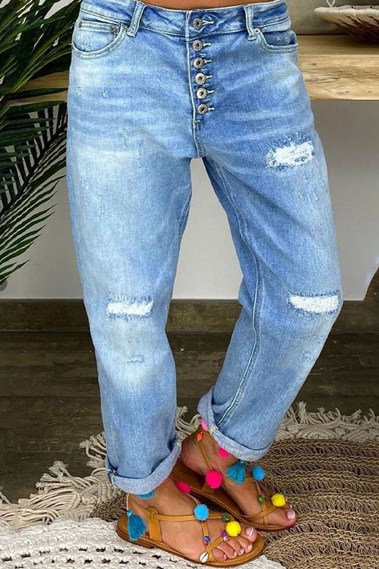 Jean déchiré taille basse pour femme