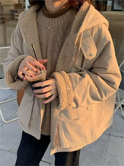 Parka Femme Élégante en Polaire Épaisse – Manteau Oversize à Capuche
