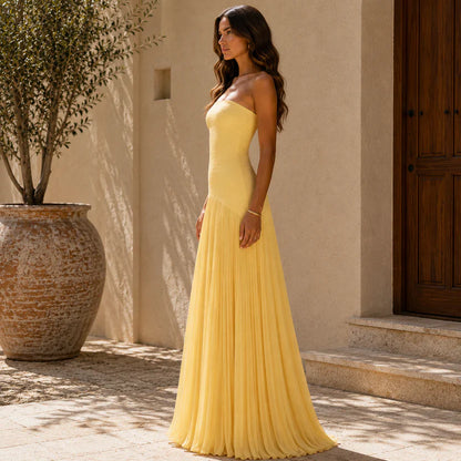Long strapless draped dress for women - Elegant and refined
