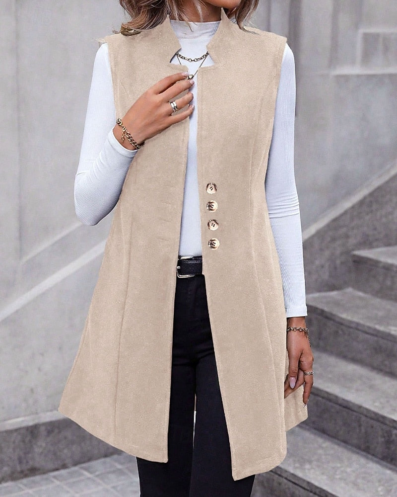 Chaqueta blazer larga sin mangas - Elegante y moderna