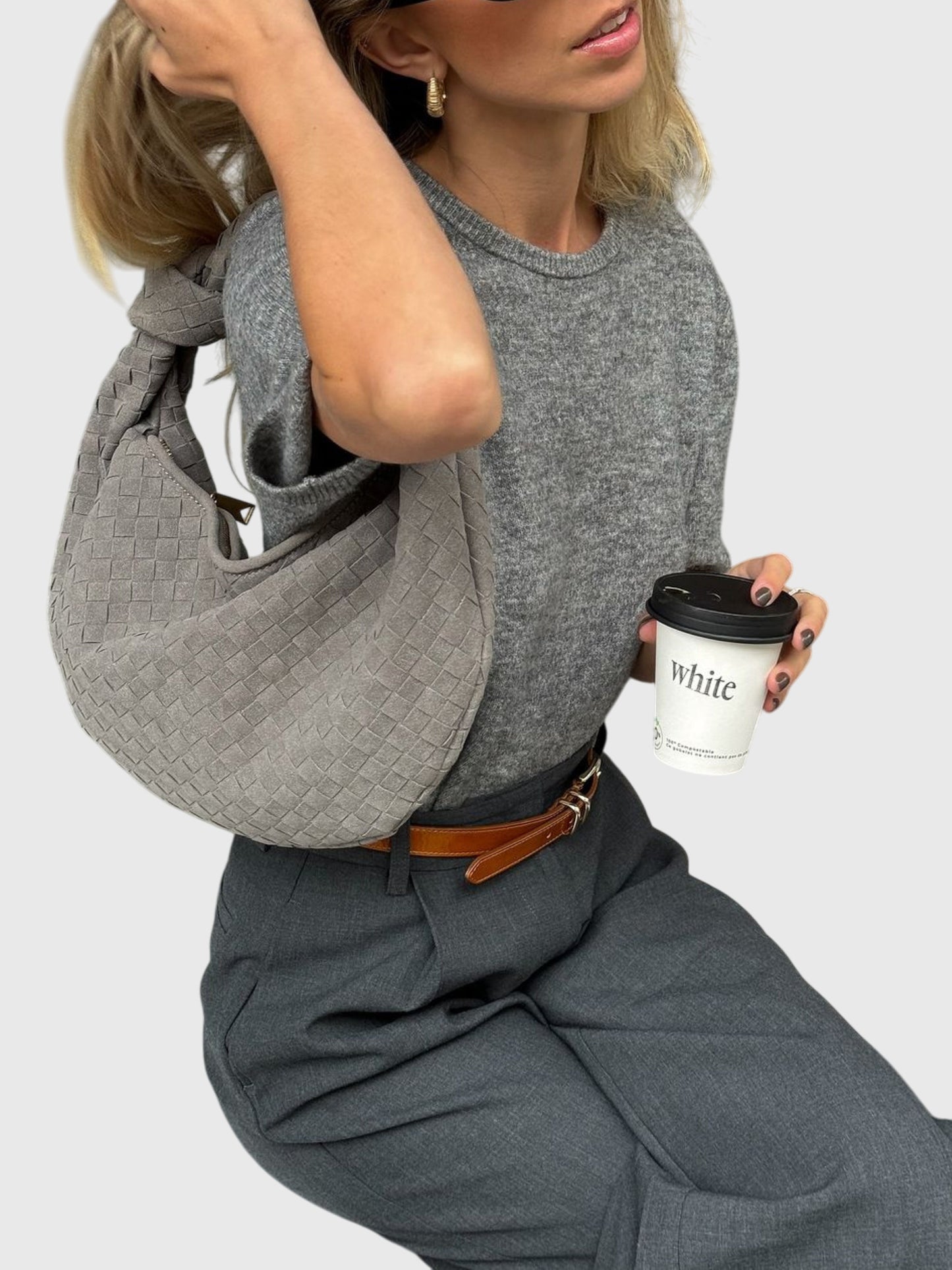 Sac Femme Moyen en Suédine Tressée – Style Élégant Noué au Quotidien