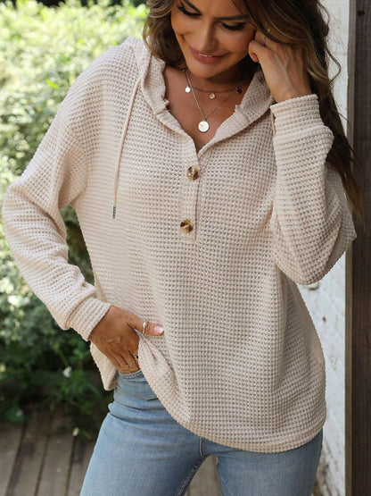 Felpa con cappuccio tinta unita da donna – Vestibilità ampia, bottoni, stile autunno-inverno
