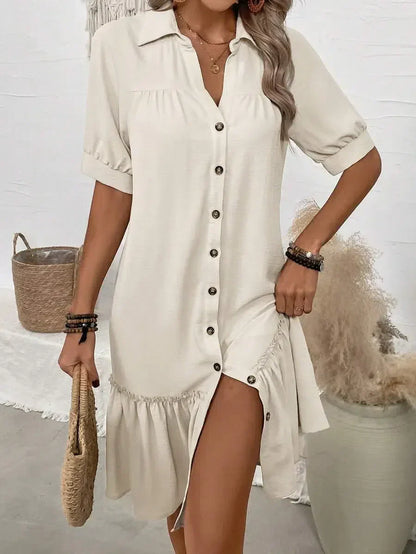 Robe chemise été femme – Tunique ample à boutons, style plage chic