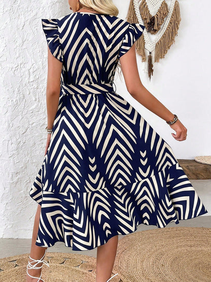 Robe portefeuille femme à motif et manches à volants