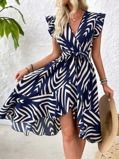 Robe portefeuille femme à motif et manches à volants