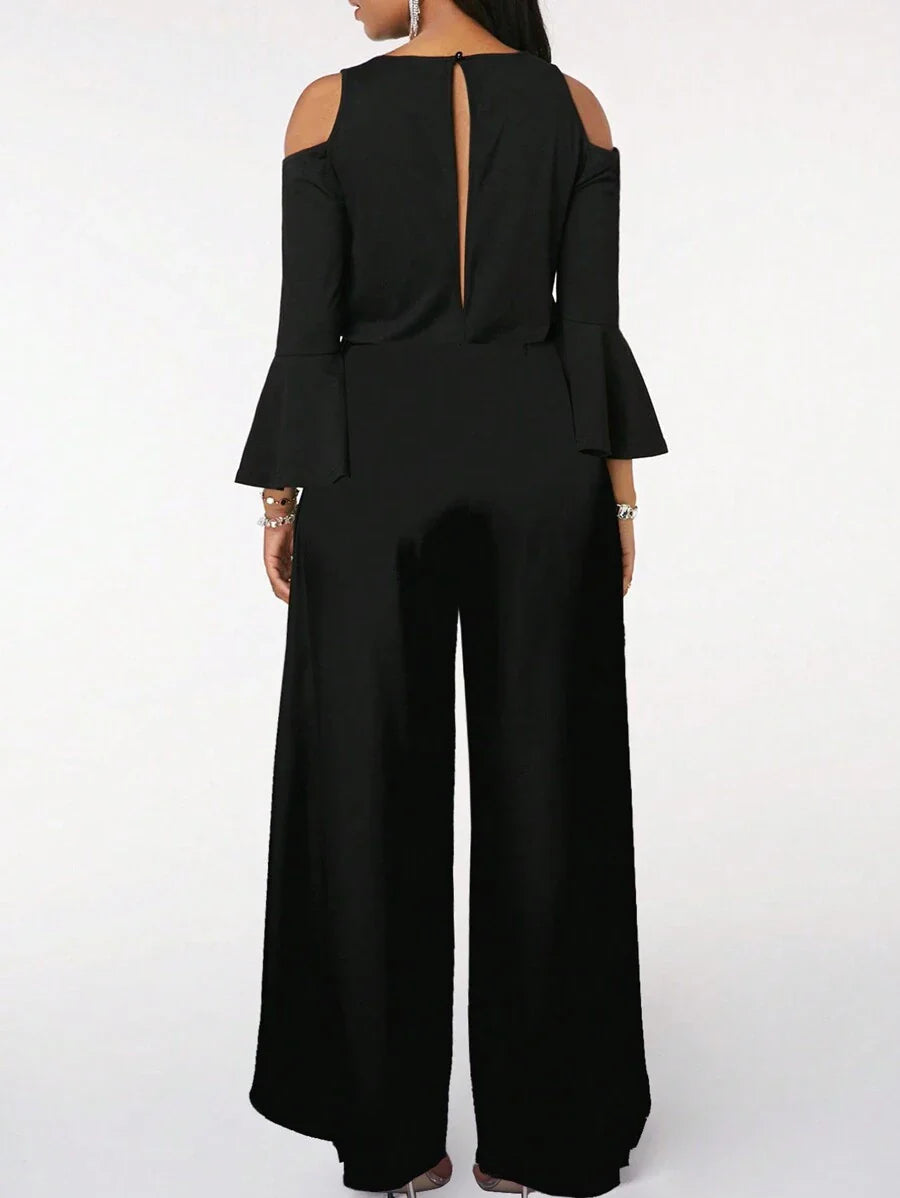 Combinaison Élégante Noire Femme – Col V avec Surpiqûres Contrastées