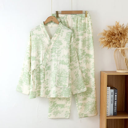 Pyjama Kimono Rafraîchissant Femme en Gaze de Coton – Ensemble 2 Pièces Léger Respirant Doux avec Coupe Décontractée pour Toutes Saisons