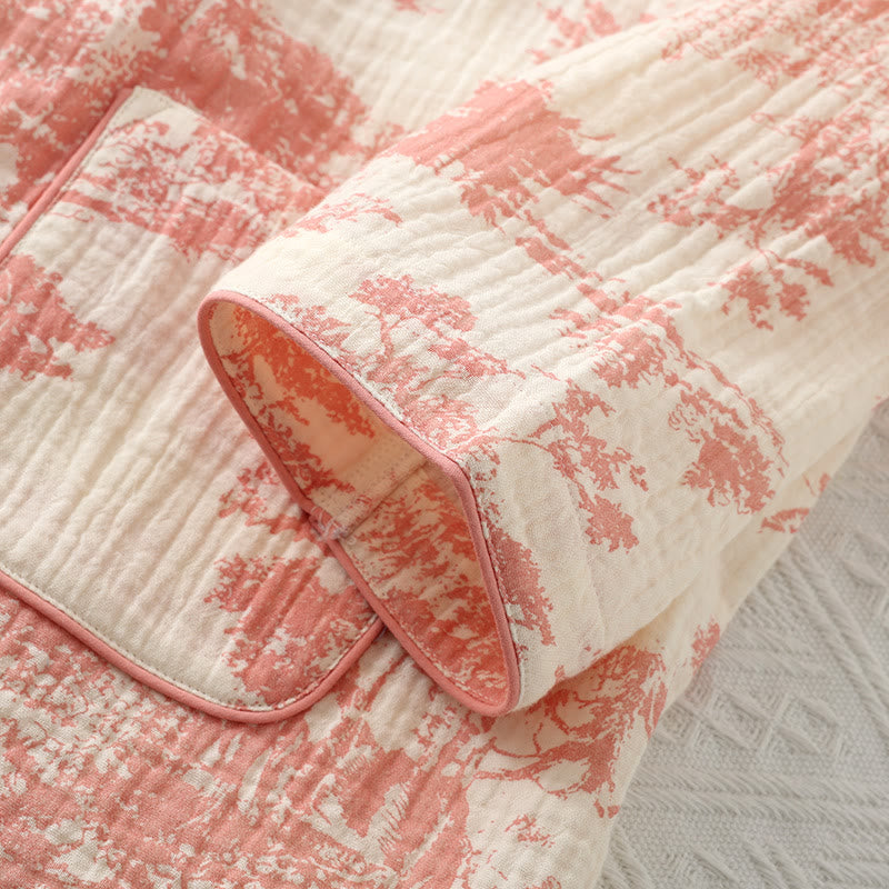 Pyjama Kimono Rafraîchissant Femme en Gaze de Coton – Ensemble 2 Pièces Léger Respirant Doux avec Coupe Décontractée pour Toutes Saisons
