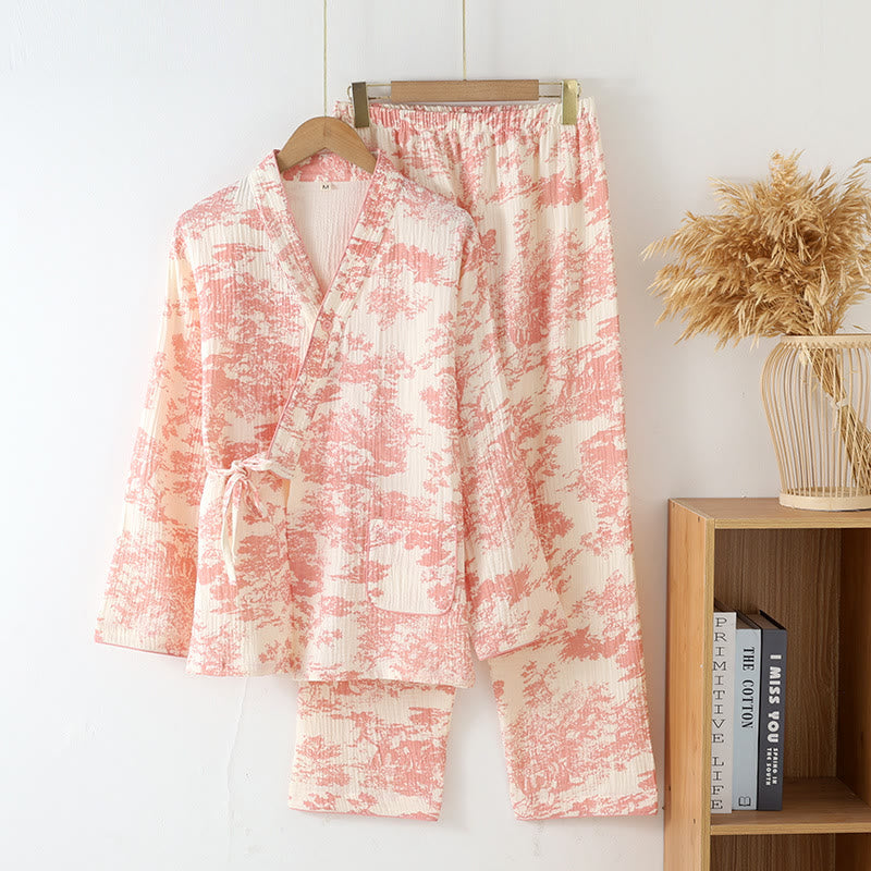 Pyjama Kimono Rafraîchissant Femme en Gaze de Coton – Ensemble 2 Pièces Léger Respirant Doux avec Coupe Décontractée pour Toutes Saisons