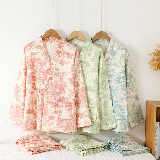 Pyjama Kimono Rafraîchissant Femme en Gaze de Coton – Ensemble 2 Pièces Léger Respirant Doux avec Coupe Décontractée pour Toutes Saisons
