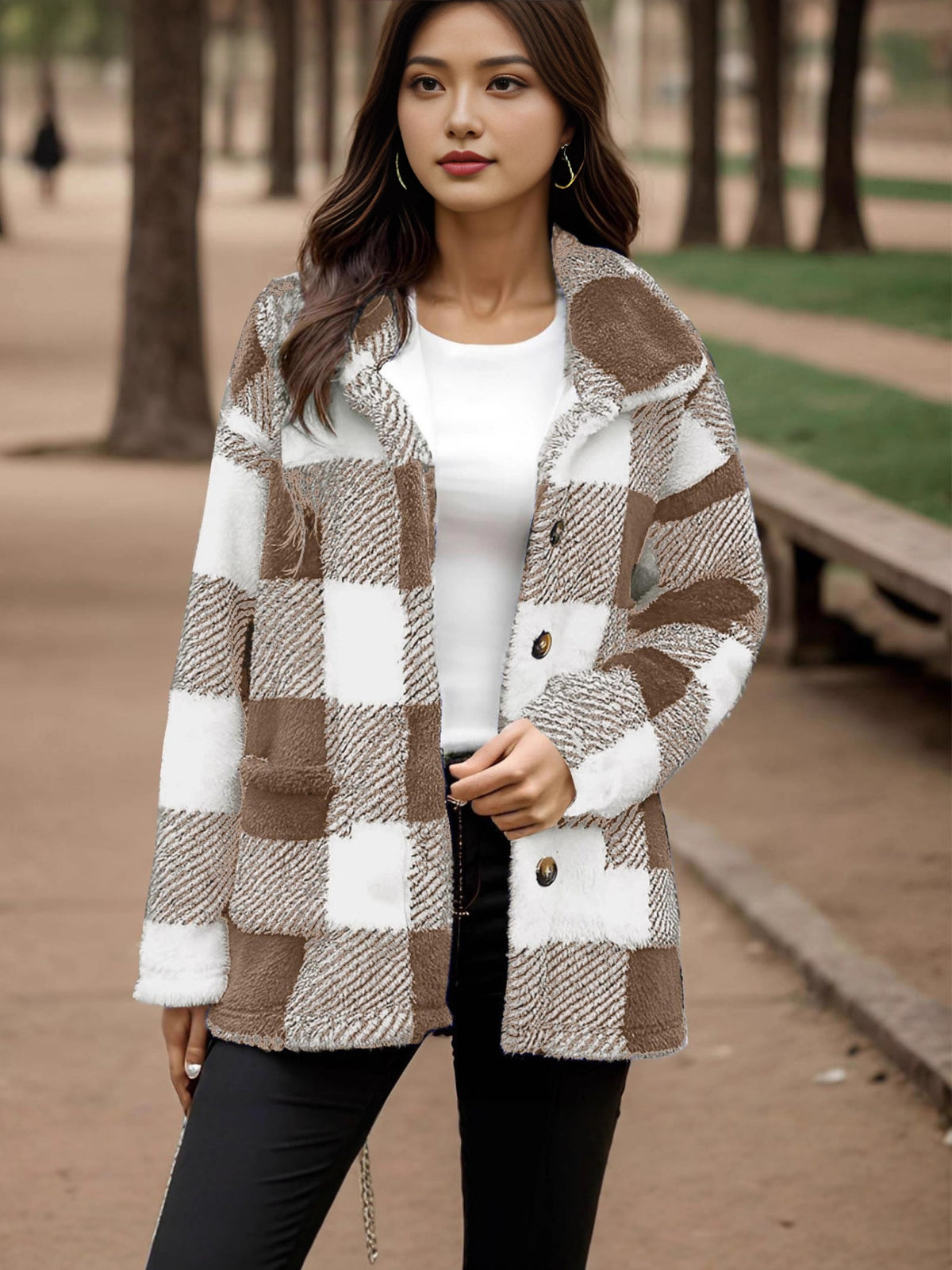 Women's plaid plush coat - Warm and practical