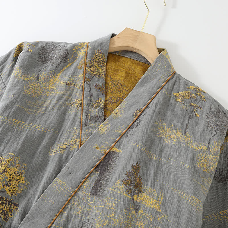 Pyjama Kimono Paysage Neutre Confort Élégant Homme – Ensemble 2 Pièces Léger et Respirant avec Motif Imprimé