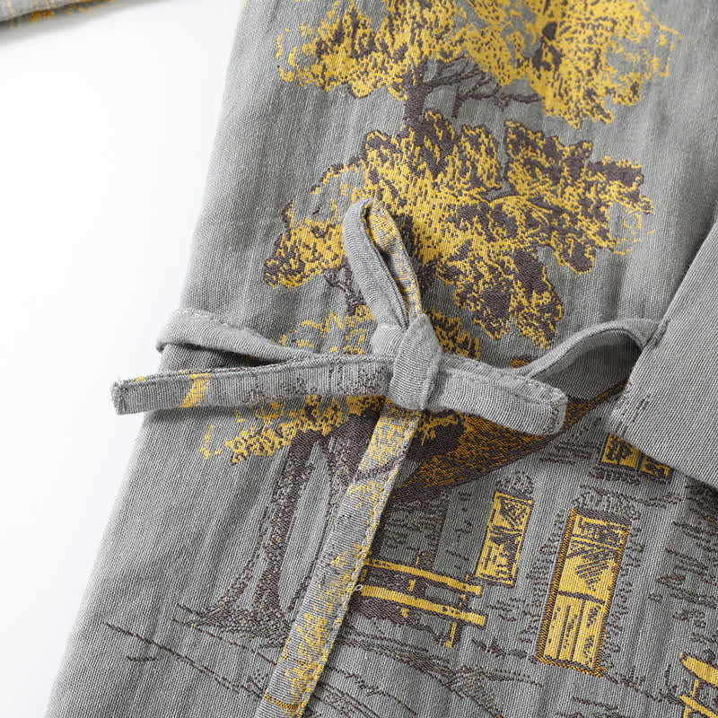 Pyjama Kimono Paysage Neutre Confort Élégant Homme – Ensemble 2 Pièces Léger et Respirant avec Motif Imprimé