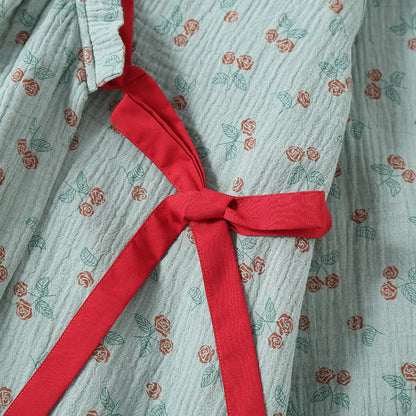Pyjama Kimono Confort Femme en Gaze de Coton – Ensemble Léger 2 Pièces à Imprimé Rose Rurale, Doux et Respirant, Tenue de Nuit pour Toutes Saisons