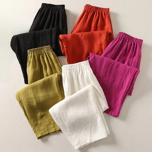 Amalia - Pantalone fluido in cotone e lino