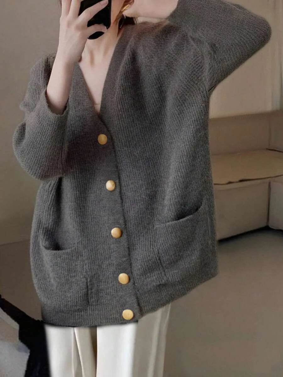 Cárdigan oversize de cuello de pico para mujer - Suave y desenfadado