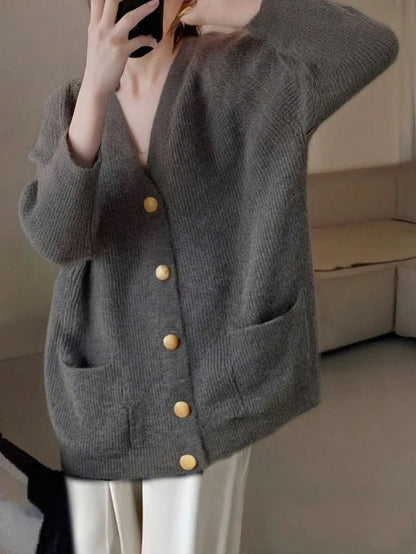 Cárdigan oversize de cuello de pico para mujer - Suave y desenfadado