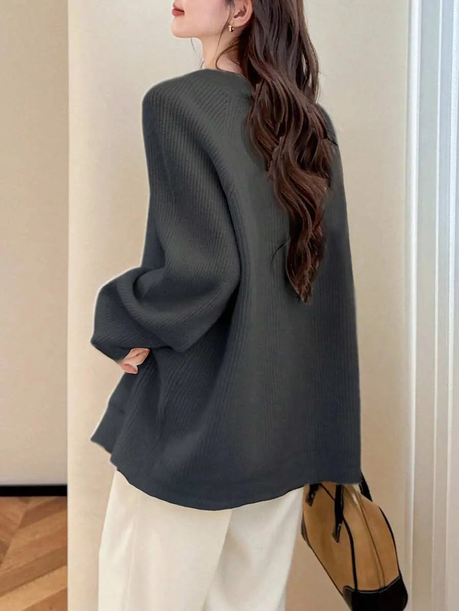 Cárdigan oversize de cuello de pico para mujer - Suave y desenfadado