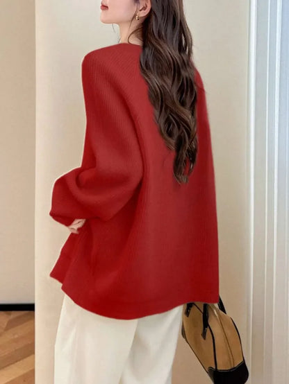 Cárdigan oversize de cuello de pico para mujer - Suave y desenfadado