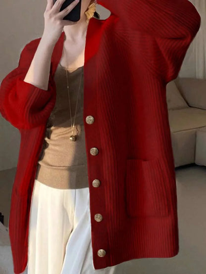 Cárdigan oversize de cuello de pico para mujer - Suave y desenfadado