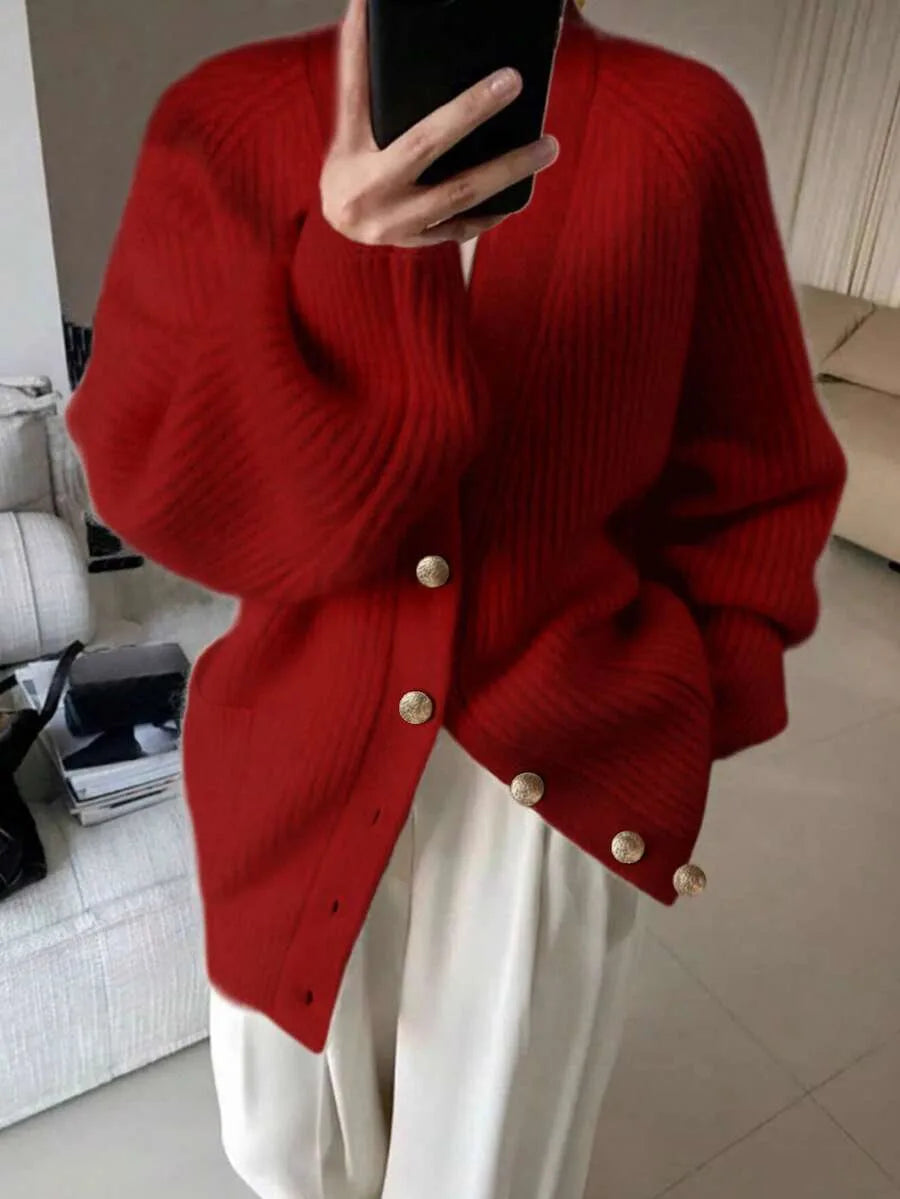Cárdigan oversize de cuello de pico para mujer - Suave y desenfadado