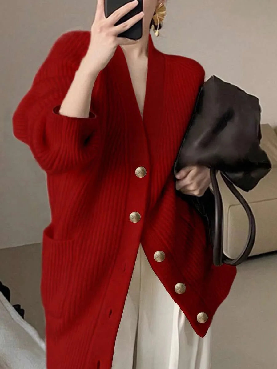 Cárdigan oversize de cuello de pico para mujer - Suave y desenfadado