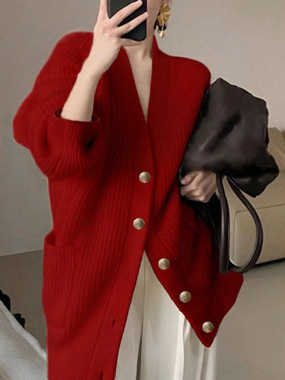 Cárdigan oversize de cuello de pico para mujer - Suave y desenfadado
