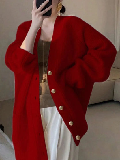 Cárdigan oversize de cuello de pico para mujer - Suave y desenfadado