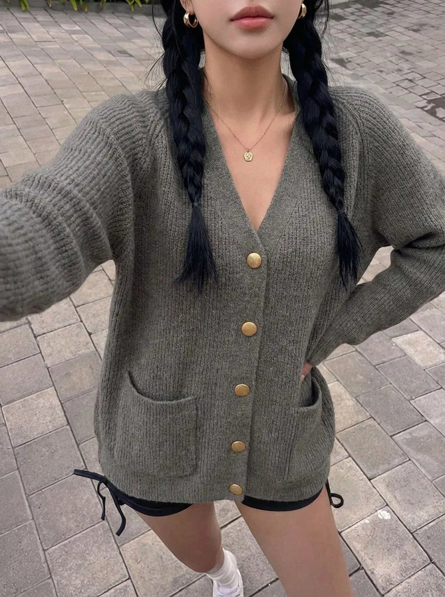 Cárdigan oversize de cuello de pico para mujer - Suave y desenfadado