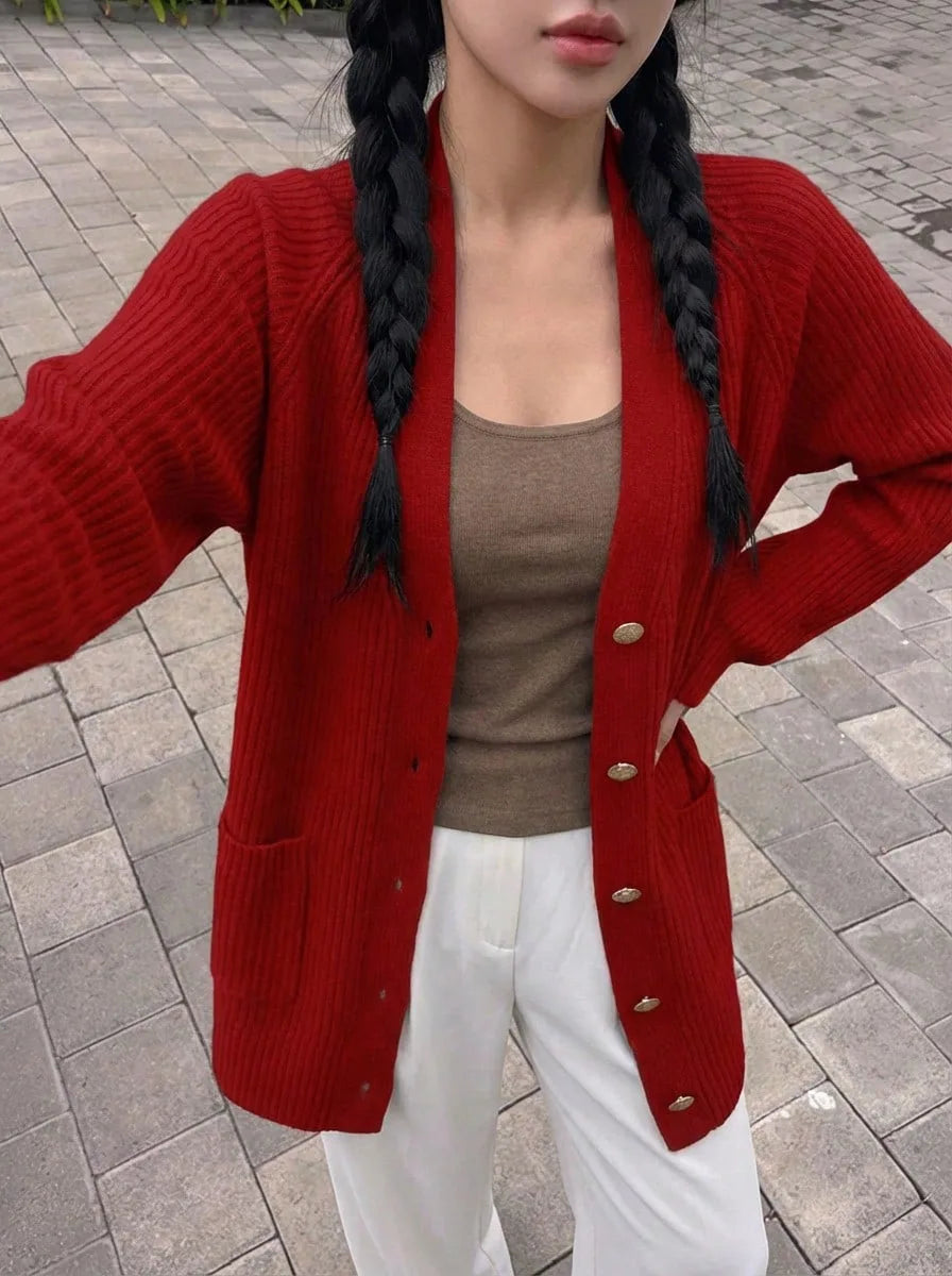 Cárdigan oversize de cuello de pico para mujer - Suave y desenfadado