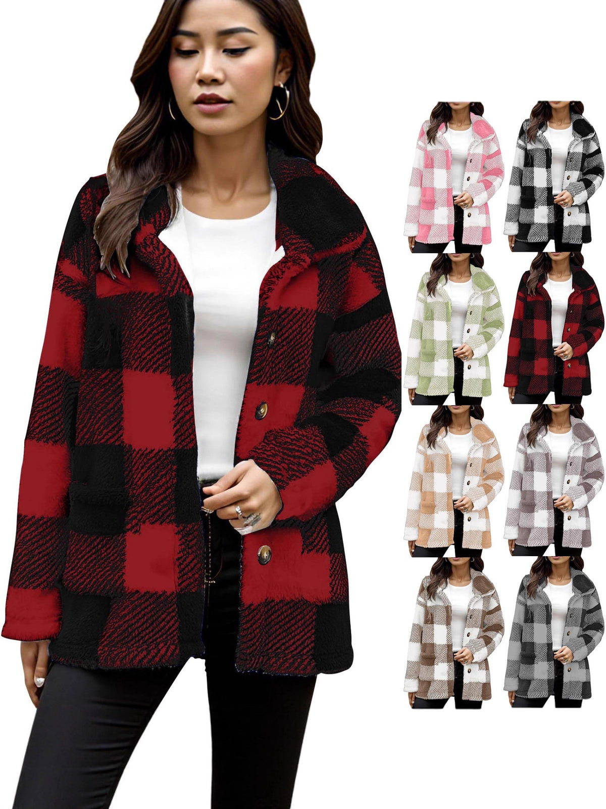 Women's plaid plush coat - Warm and practical
