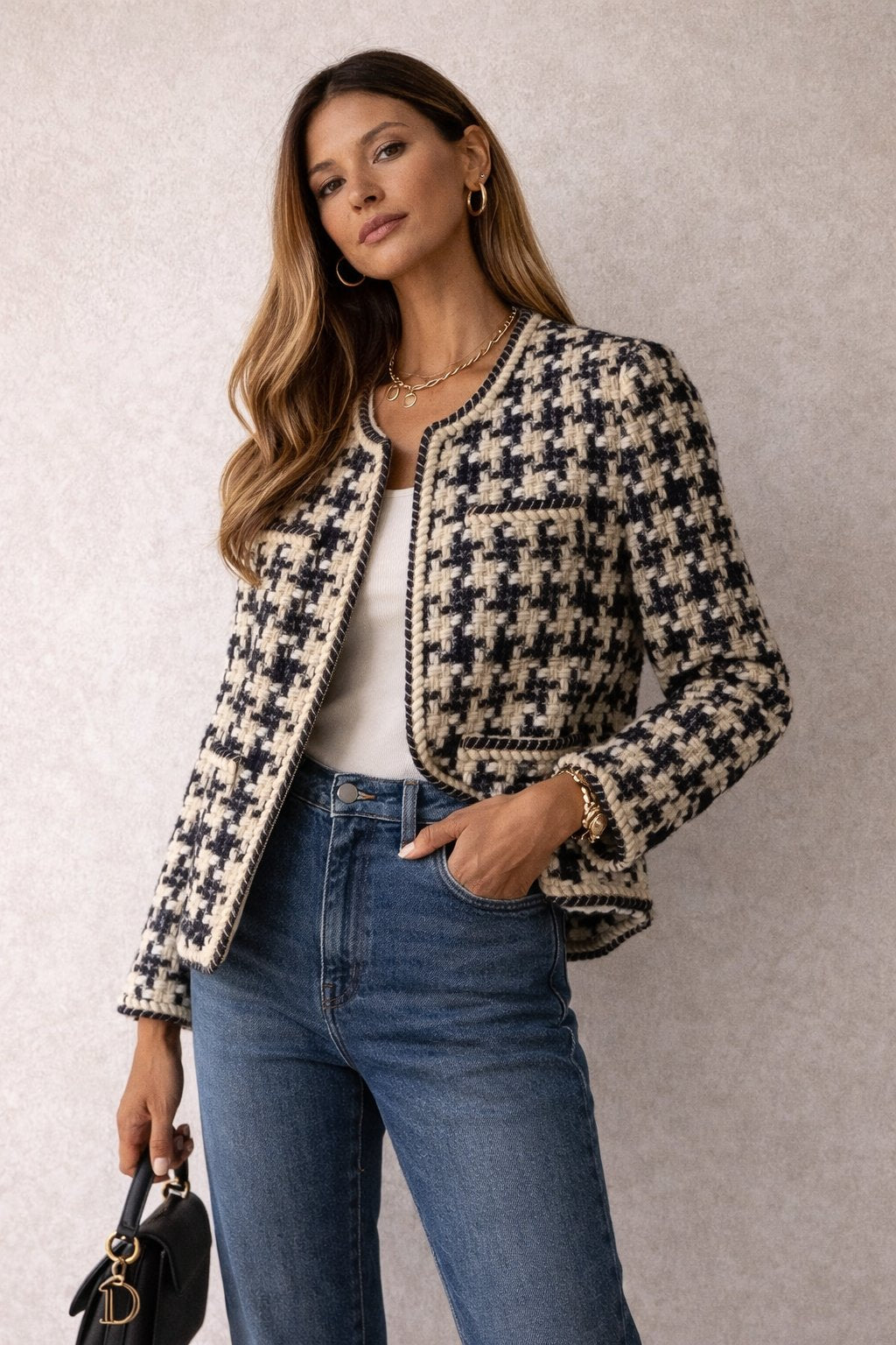 Veste Femme Tweed Yori Fashion – Style Classique Élégant à Motif