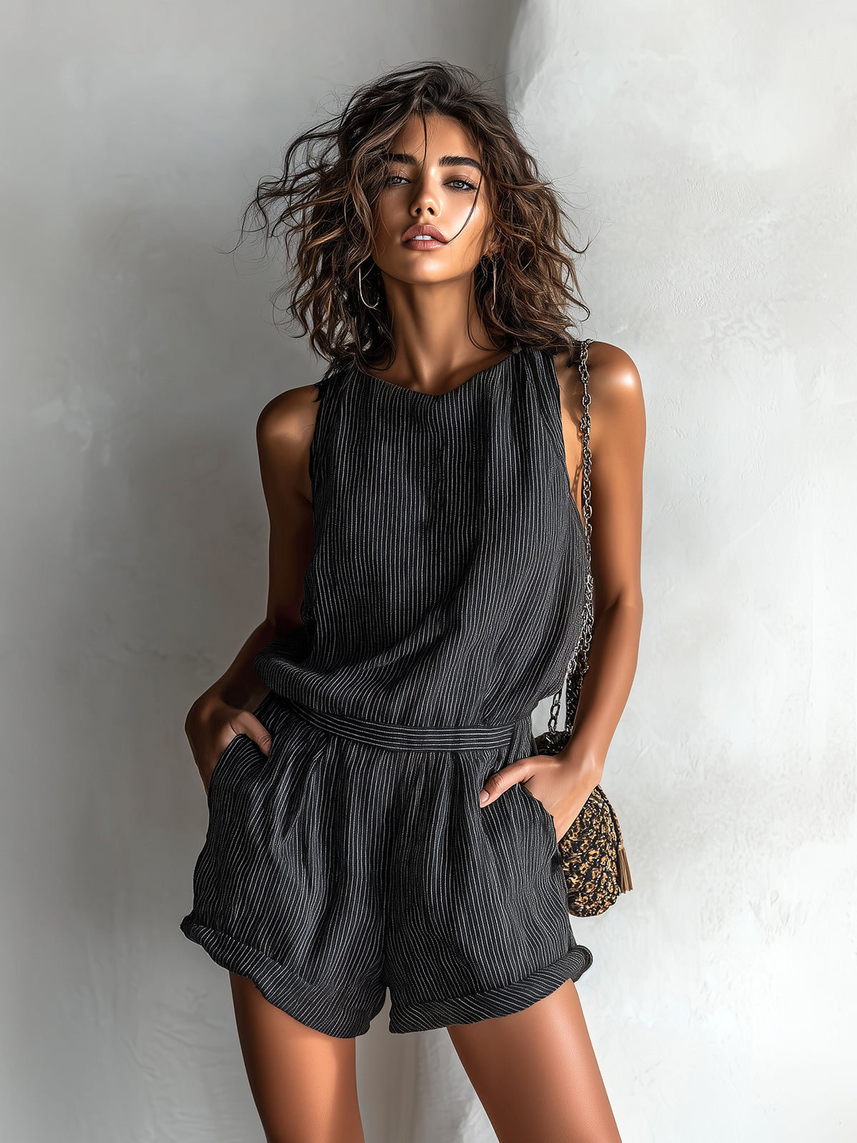 Combinaison short femme en lin raye - Legere et decontractee