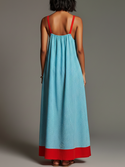 Robe maxi femme a bretelles fines rayee avec poches - Fluide et estivale