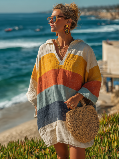 Vestito mini da donna stampato con colletto a camicia - Leggero e colorato