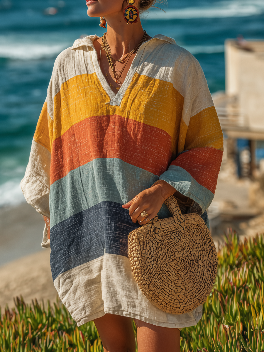 Vestito mini da donna stampato con colletto a camicia - Leggero e colorato