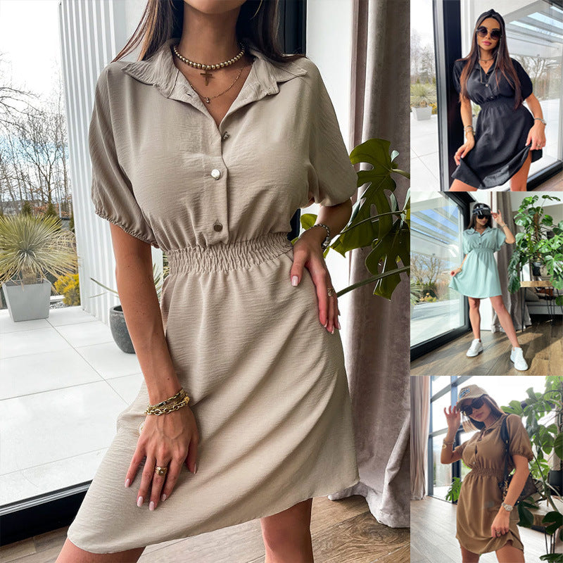 Vestido de mujer con cuello de solapa y cintura marcada