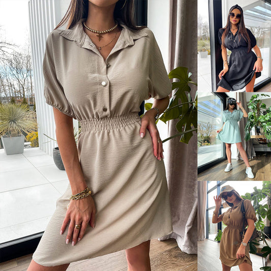 Robe femme col tailleur à taille marquée