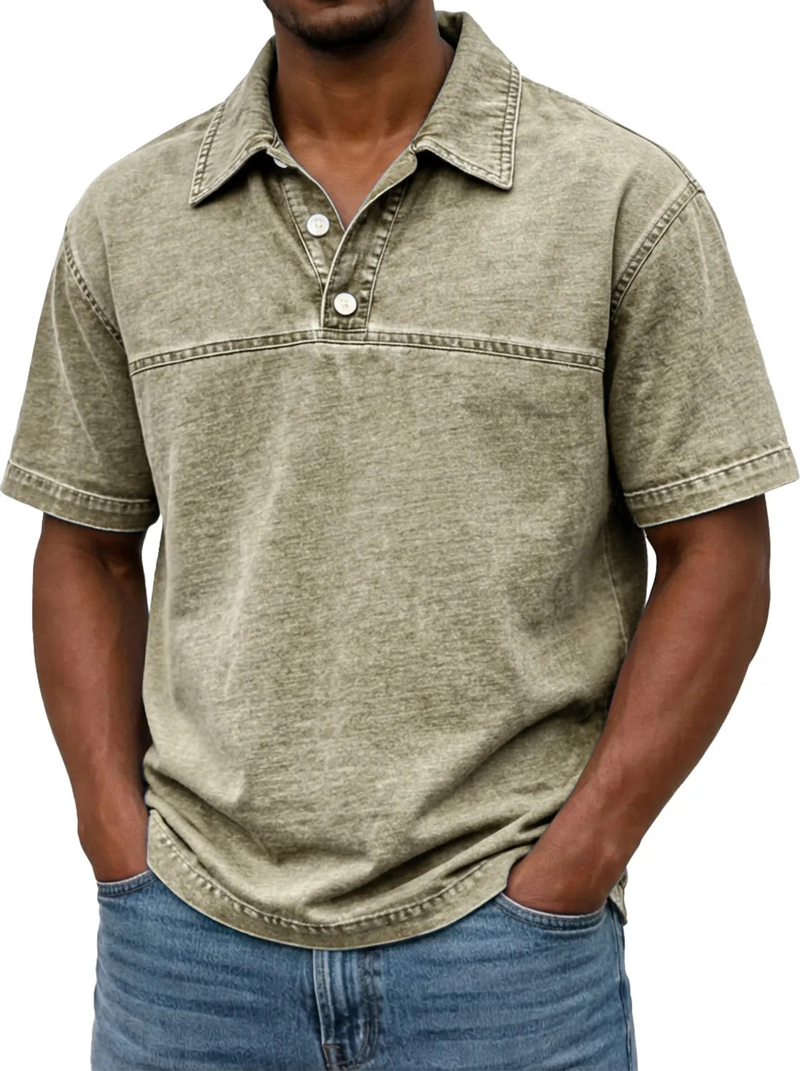 Polo pour hommes élégant couleur unie vintage – Haut à manches courtes