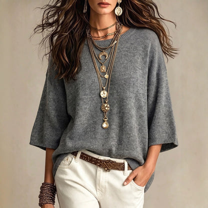 Jersey holgado de mujer - Con mangas anchas y cuello redondo